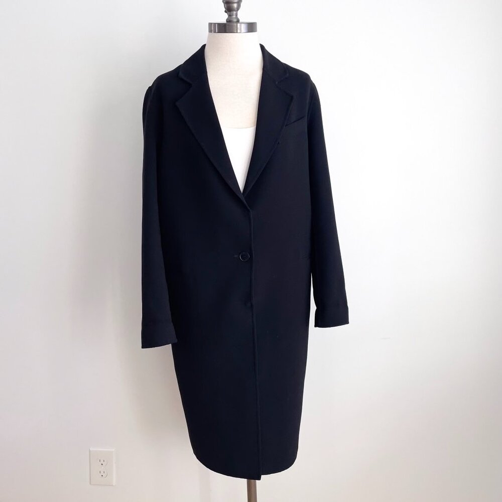 Sandro Paris Long Black Coat Single Breasted 1-Button Size 8 Medium / Large - Picture 5 of 14